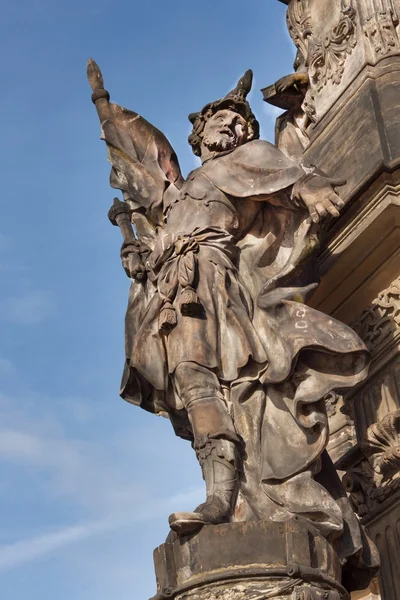 Detail of baroque Column in Olomouc. Classical Baroque artwork. Detail of sculptures.