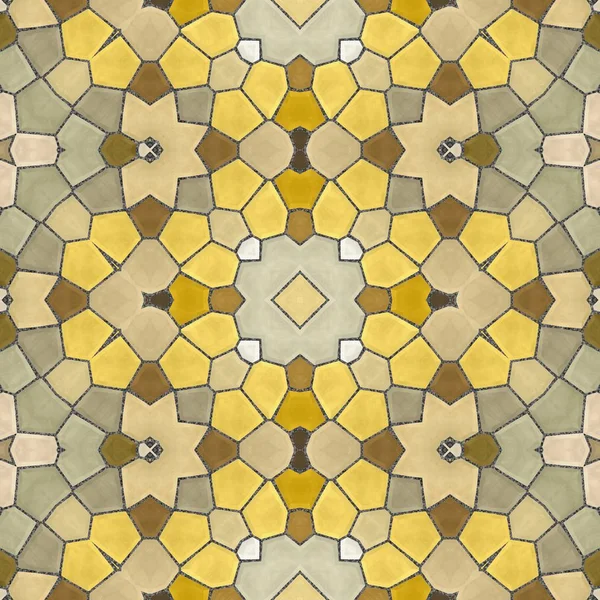 Yellow seamless tiles. Arabic tile texture with geometric ornaments. Oriental carpets.