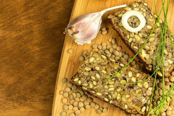 Pain Viande Rôti Aux Lentilles Nourriture Végétarienne Légumineuses Pour Déjeuner — Photo