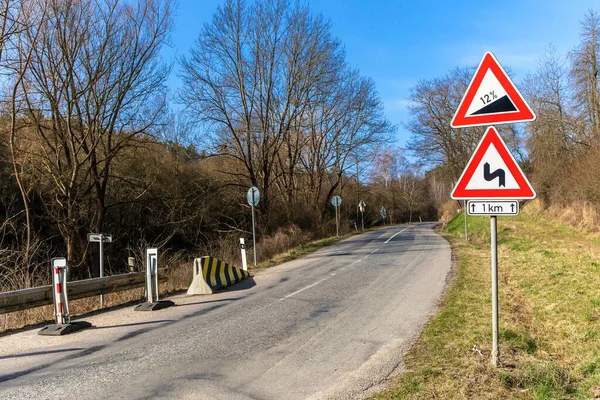 Estrada Grau Por Cento Sinal Estrada República Checa Perto Aldeia — Fotografia de Stock