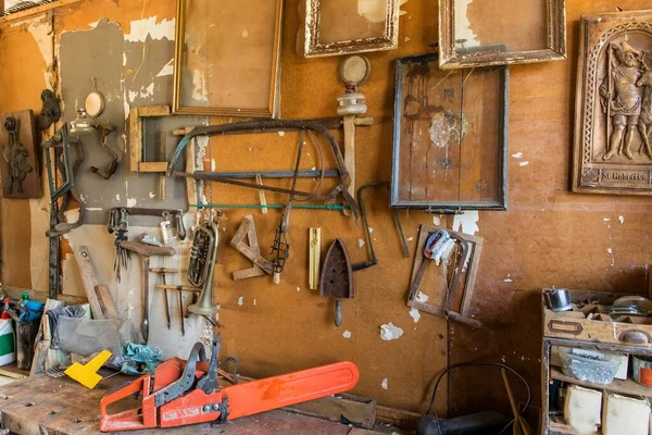 Old Carpentry Tools Home Workshop Repair Agricultural Machinery Old Planers — Stock Photo, Image