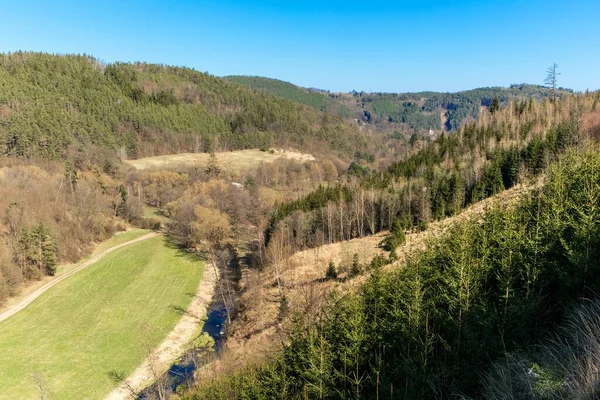 View Bobruvka River Valley Czech Republic Highlands Wooded Hills Quiet — Stock Photo, Image