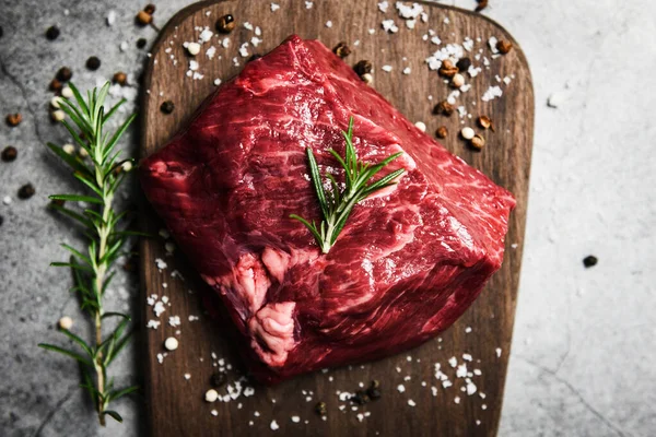 Fresh meat beef sliced on black background - Raw beef steak with — Stock Photo, Image