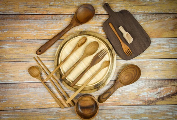 Herramientas de cocina naturales productos de madera / Utensilios de cocina backgroun — Foto de Stock