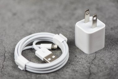 Elektrik adaptörü akıllı telefon usb port şarj kablosu gri sırtta
