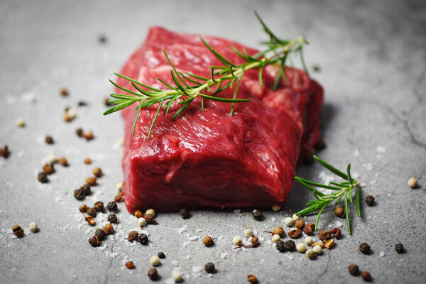 Fresh meat beef sliced on black background - Raw beef steak with