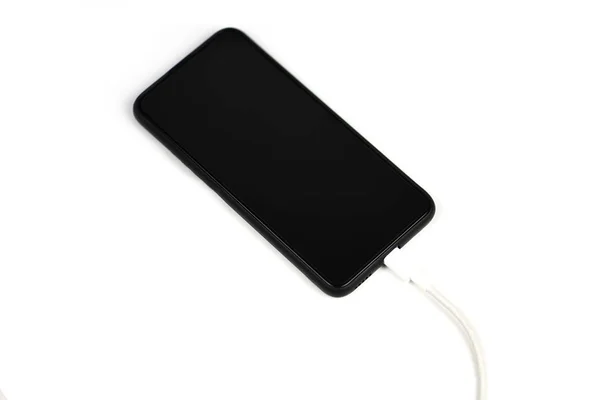 Smartphone nova porta USB Tipo-C rápida no telefone celular e cabo  - — Fotografia de Stock