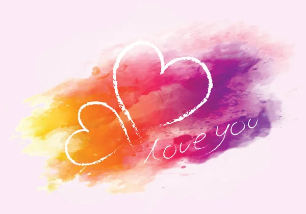 Couple heart drawing on watercolor with text love you on paper b — Stock Photo, Image