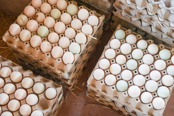 Свежие яйца белая утиная коробка яйца - производят яйца свежие с фермы — стоковое фото