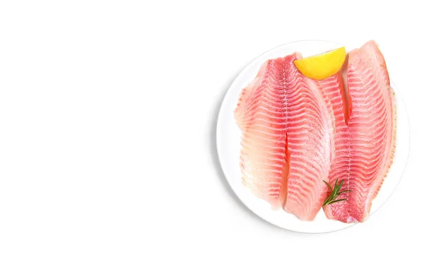 Filet de pește proaspăt feliat pentru friptură sau salată cu ierburi condimente ro — Fotografie, imagine de stoc