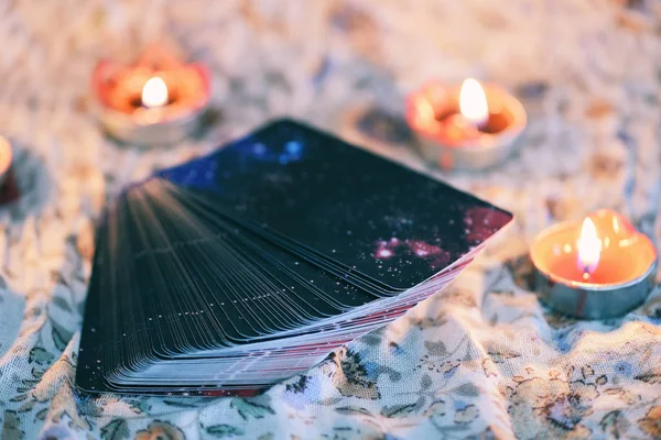 Tarot Card Candlelight Darkness Background Astrology Occult Magic Illustration Magic — 스톡 사진