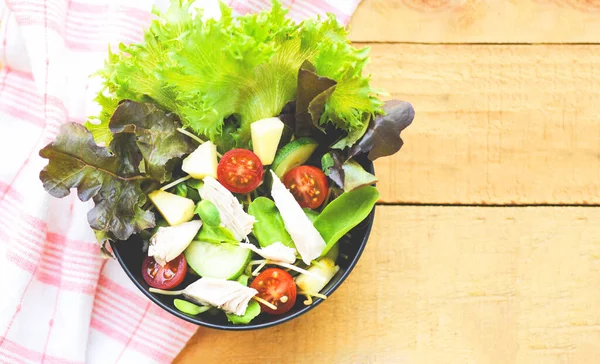 Salad Vegetable Salad Fruit Fresh Lettuce Tomato Cucumber Bowl Table — Stockfoto