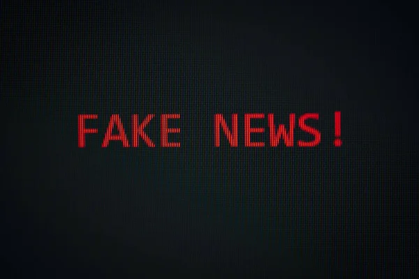 Fake News Message Display Screen Black Background Technology Alert Computer — Stock Photo, Image