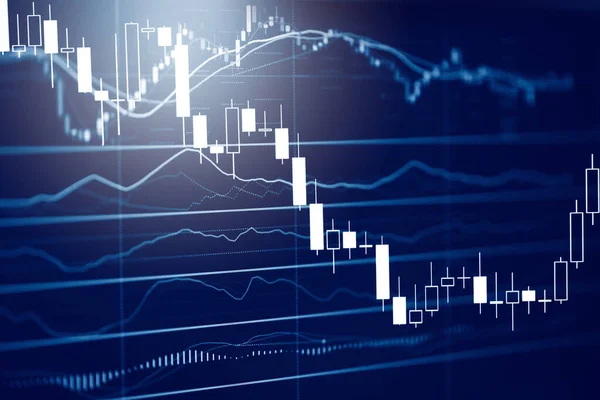 利用商业金融数字背景 Candle Stick股票或外汇交易指标对投资者进行计算机监控的股票市场价格统计图 — 图库照片