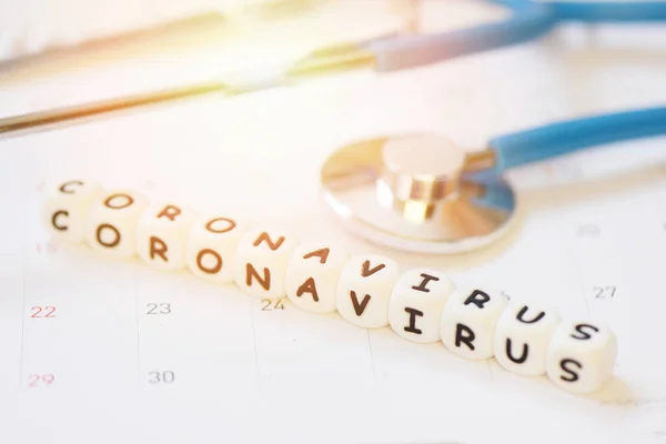 Coronavirus Words Stetoskop Calendar Covid Coronavirus Spread Influenza Medical Crisis — Stock fotografie