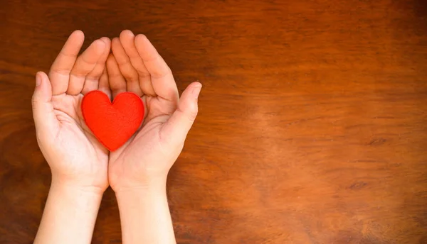 Mãos Segurando Coração Dar Amor Filantropia Doar Ajuda Calor Cuidar — Fotografia de Stock