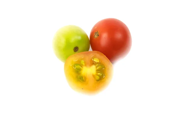 Bunte Tomaten Isoliert Über Weißem Hintergrund — Stockfoto