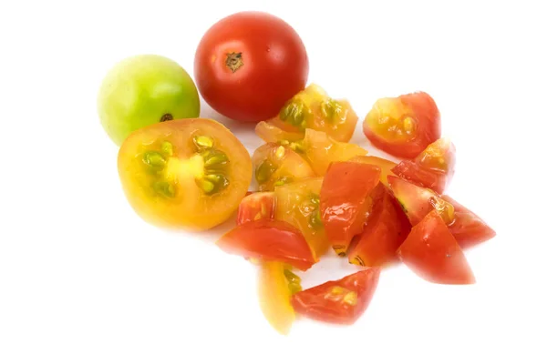 Bunte Tomaten Isoliert Über Weißem Hintergrund — Stockfoto