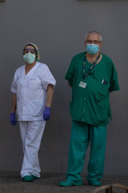 MLAGA, İSPAN 10 Nisan 2020. Clnico de Mlaga Hastanesi, Sağlık personeli, COVID19 'a karşı savaşanlar.