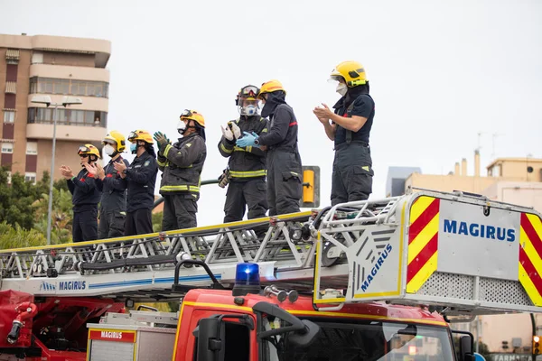 스페인 2012 Covid Tribute Health Men Mlaga Local Police Firemen — 스톡 사진