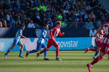 Malaga, İspanya. 9 Şubat 2018. La Liga Maçı Malaga C.F. - Atletico de Madrid 'de. Griezmann