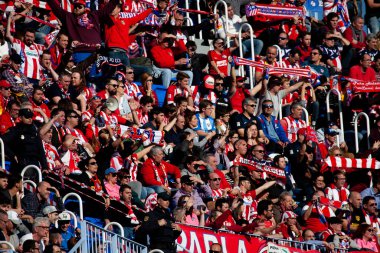 Malaga, İspanya. 9 Şubat 2018. La Liga Maçı Malaga C.F. - Atletico de Madrid 'de. Atletico hayranları