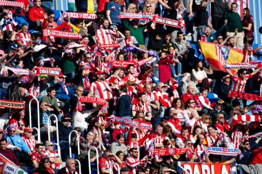 Malaga, İspanya. 9 Şubat 2018. La Liga Maçı Malaga C.F. - Atletico de Madrid 'de. Atletico hayranları