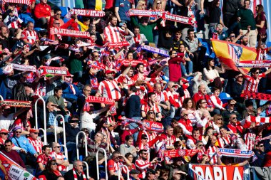 Malaga, İspanya. 9 Şubat 2018. La Liga Maçı Malaga C.F. - Atletico de Madrid 'de. Atletico hayranları