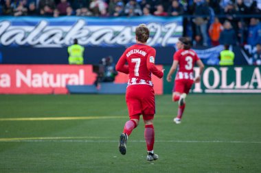 Malaga, İspanya. 9 Şubat 2018. La Liga Maçı Malaga C.F. - Atletico de Madrid 'de. Antoine Griezmann