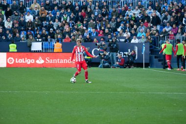 Malaga, İspanya. 9 Şubat 2018. La Liga Maçı Malaga C.F. - Atletico de Madrid 'de. Antoine Griezmann