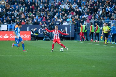 Malaga, İspanya. 9 Şubat 2018. La Liga Maçı Malaga C.F. - Atletico de Madrid 'de. Antoine Griezmann