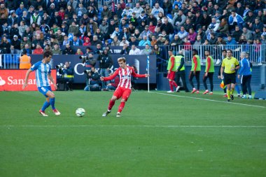 Malaga, İspanya. 9 Şubat 2018. La Liga Maçı Malaga C.F. - Atletico de Madrid 'de. Antoine Griezmann