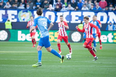 Malaga, İspanya. 9 Şubat 2018. La Liga Maçı Malaga C.F. - Atletico de Madrid 'de. Antoine Griezmann