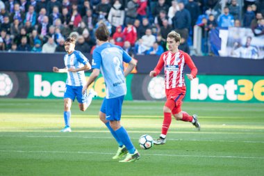 Malaga, İspanya. 9 Şubat 2018. La Liga Maçı Malaga C.F. - Atletico de Madrid 'de. Antoine Griezmann