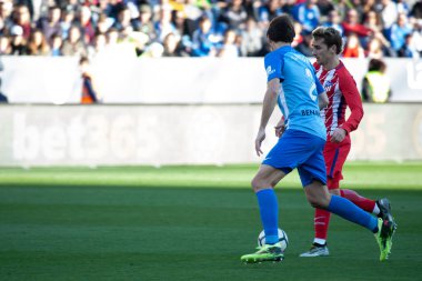 Malaga, İspanya. 9 Şubat 2018. La Liga Maçı Malaga C.F. - Atletico de Madrid 'de. Antoine Griezmann