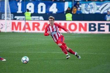 Malaga, İspanya. 9 Şubat 2018. La Liga Maçı Malaga C.F. - Atletico de Madrid 'de. Antoine Griezmann