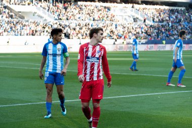 Malaga, İspanya. 9 Şubat 2018. La Liga Maçı Malaga C.F. - Atletico de Madrid 'de. Antoine Griezmann