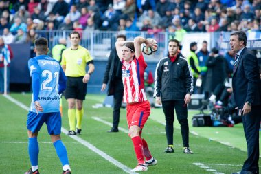 Malaga, İspanya. 9 Şubat 2018. La Liga Maçı Malaga C.F. - Atletico de Madrid 'de. Felipe Luis.