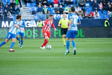 Malaga, İspanya. 9 Şubat 2018. La Liga Maçı Malaga C.F. - Atletico de Madrid 'de. Fernando Torres topu aldı.