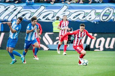 Malaga, İspanya. 9 Şubat 2018. La Liga Maçı Malaga C.F. - Atletico de Madrid 'de. Fernando Torres topu aldı.