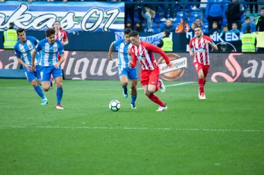 Malaga, İspanya. 9 Şubat 2018. La Liga Maçı Malaga C.F. - Atletico de Madrid 'de. Fernando Torres topu aldı.