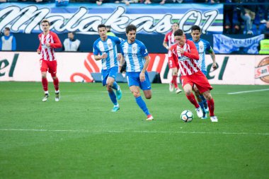 Malaga, İspanya. 9 Şubat 2018. La Liga Maçı Malaga C.F. - Atletico de Madrid 'de. Fernando Torres topu aldı.