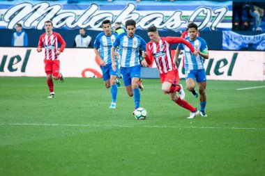 Malaga, İspanya. 9 Şubat 2018. La Liga Maçı Malaga C.F. - Atletico de Madrid 'de. Fernando Torres topu aldı.