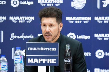 Malaga, İspanya. 9 Şubat 2018. La Liga Maçı Malaga C.F. - Atletico de Madrid 'de. Basın toplantısından biri.