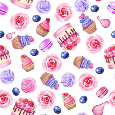 Pasta, kek, badem kurabiyesi, güllü yaban mersini deseni.. 