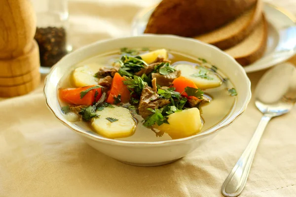 Shurpa soup, Lamb soup, oriental cuisine, close up — Stock Photo, Image