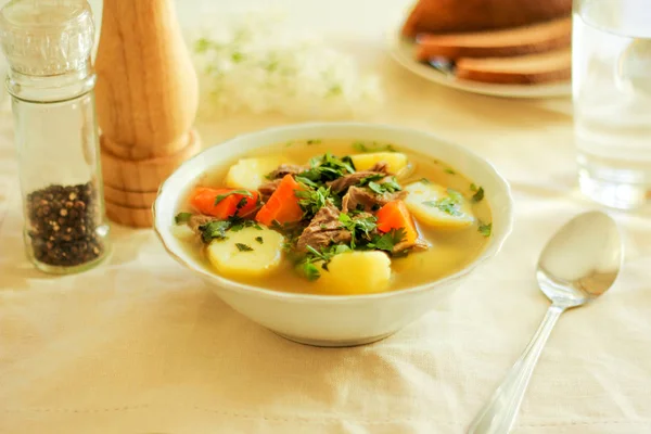 Shurpa soup, Lamb soup, oriental cuisine, close up — Stock Photo, Image