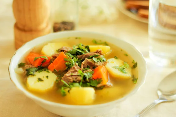 Shurpa soup, Lamb soup, oriental cuisine, close up — Stock Photo, Image