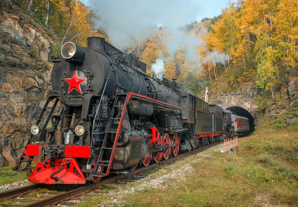 Old steam locomotive in the Circum-Baikal Railway — Stock Image Old steam locomotive in the Circum-Baikal Railway Stock Photo