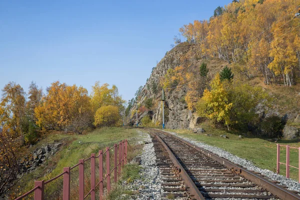 Çevre-Baykal demiryolu sonbaharda — Stok fotoğraf